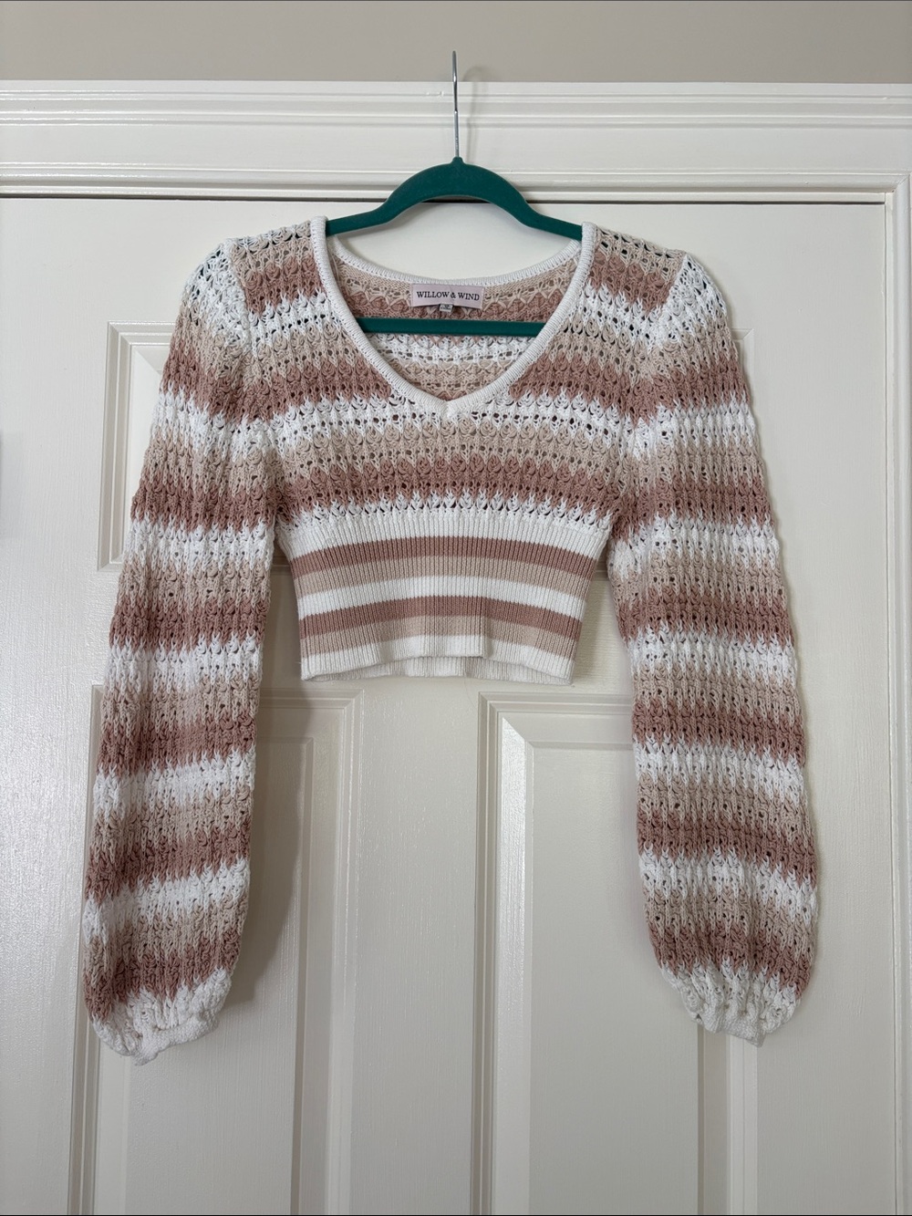 Willow Cream and Taupe Striped Cropped V-Neck Sweater